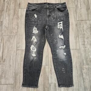 Judy Blue Jeans Womens Size 22W Boyfriend Distressed Graffiti Print Grey Denim